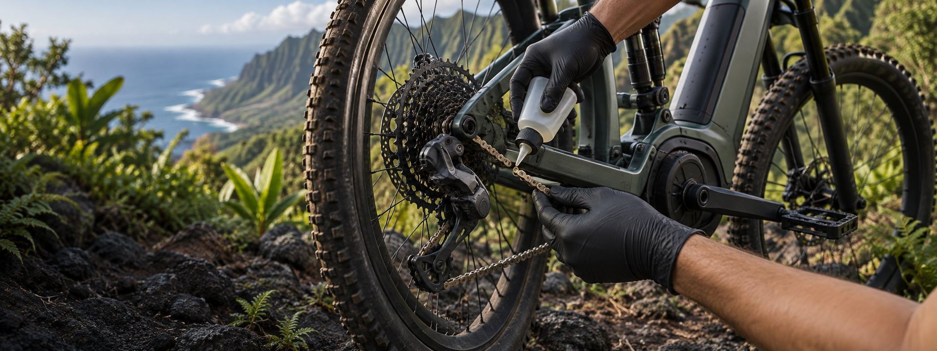 Transmission d'un VTT électrique en cours d'entretien