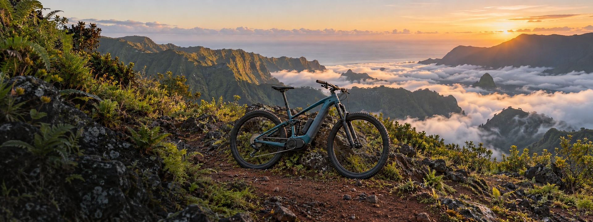 VTT électrique sur un sentier du littoral réunionnais